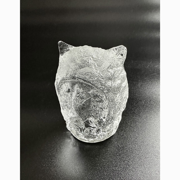 Vintage Pukeberg Sweden Textured Art Glass Owl Crystal Paperweight Figurine - Picture 2 of 13